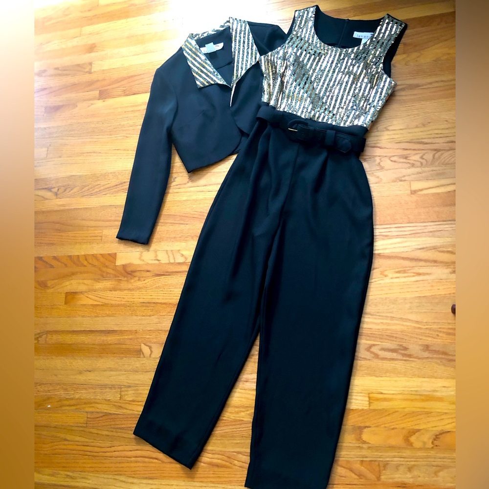 Shimmering Gold & Black Women's Jumpsuit & Jacket